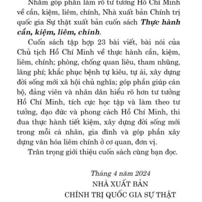 Thực hành cần, kiệm, liêm, chính (bản in 2024)