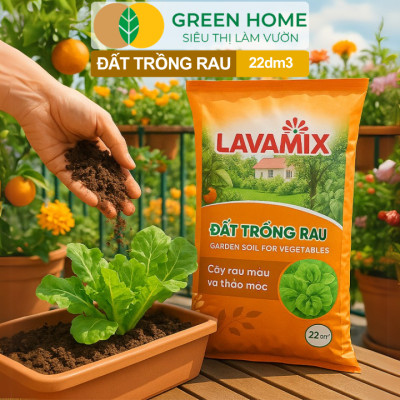 Đất Trồng Rau GreenHome, Lavamix, Bao 22dm3 (11kg), Hữu Cơ, Đầy Đủ Dinh Dưỡng Cho Các Loại Rau, Củ