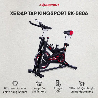 Xe đạp tập thể dục tại nhà Kingsport BK-5806, tích hợp đồng hồ thông minh đo nhịp tim và các thông số khi tập luyện, cân nặng phù hợp từ dưới 70-75kg