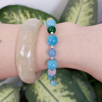 Vòng tay Nữ phong thủy đá Aqua đa sắc kết dây thủ công hút Tài Lộc Duyên