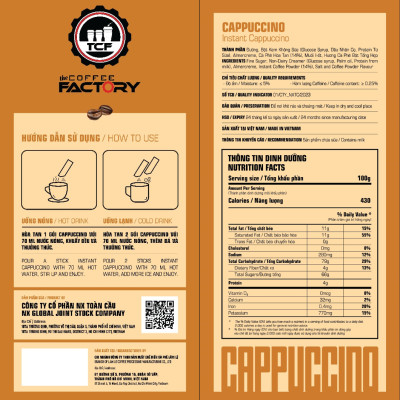 Cà phê Cappuccino hòa tan The Coffee Factory (Hộp 15 gói x 16g)