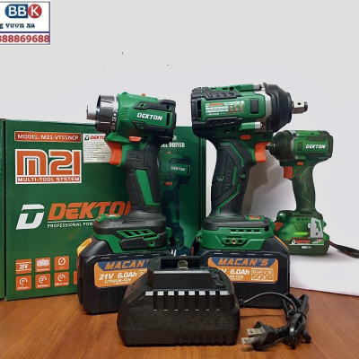 Bộ Combo 2 Máy Gồm Máy Bắn Vít Vá Máy Siết Bulong Dekton 550Nm, Bộ 2 Pin 15 Cell, Chân Pin Phổ Thông - Bảo Hành 12 Tháng