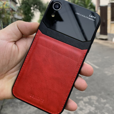 Ốp lưng da kính cao cấp dành cho iPhone XR - Màu đỏ - Hàng nhập khẩu - DELICATE