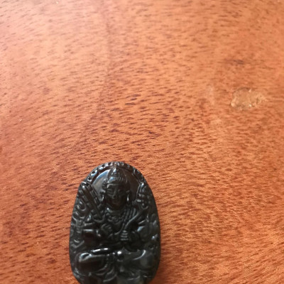 MẶT PHẬT HƯ KHÔNG TẠNG  ĐÁ CASIDON NÂU ĐEN PHỐI VÒNG TAY D28mm N20mm S11mm NAM NỮ TUỔI SỬU DẦN MỆNH THUỶ MỘC 