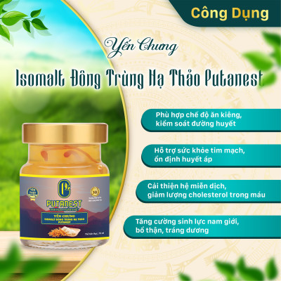Yến chưng Isomalt Đông trùng hạ thảo PUTANEST hộp quà cao cấp 12 hũ 70ml cho người tiểu đường