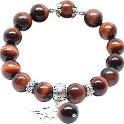 Vòng Thạch Anh Mắt Hổ Nâu Đỏ (10mm) Mix Charm Bạc Ngọc Quý Gemstones VT95