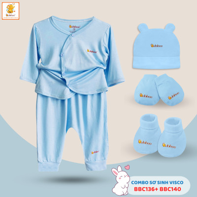 Set sơ sinh cài chéo 5 món Babiboo vải visco siêu mềm cho bé