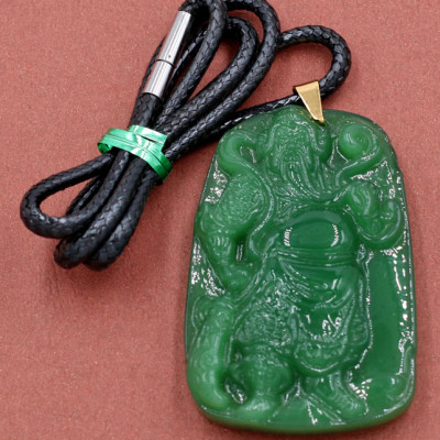 Dây chuyền mặt tượng Quan Công QCX14 - thạch anh xanh ( 6.2cm x 4cm )
