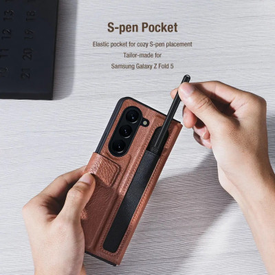 Case bao da chống sốc cho Samsung Galaxy Z Fold 5 trang bị ngăn đựng S-Pen hiệu Nillkin Aoge Leather Cover Case (bảo vệ máy cực tốt, chất liệu da PU cao cấp, thiết kế thời trang cá tính) - hàng nhập khẩu