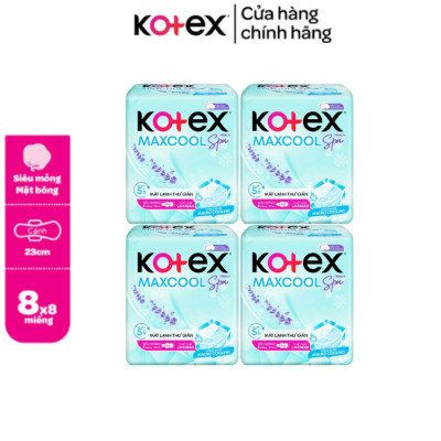 Combo 4 Băng vệ sinh Kotex Max Cool French Spa 23cm 8 miếng Có Cánh