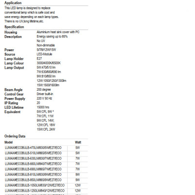 BÓNG ĐÈN LUMAX#ECOBULB-15W/E27/15000HRS