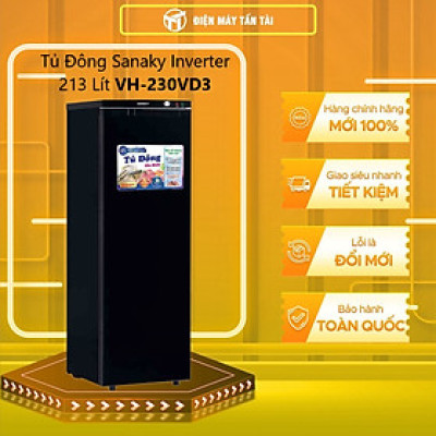 TỦ ĐÔNG ĐỨNG INVERTER SANAKY 231/230 LÍT VH-230VD3 NHÔM (R600A) (7 HỘC) (HÀNG CHÍNH HÃNG) (CHỈ GIAO HCM)