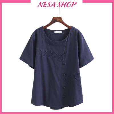 Áo nữ kiểu cổ tròn tay ngắn form rộng thoải mái, chất liệu Đũi cao cấp mềm mịn mát thấm mồ hôi NeSa Shop AKH.58