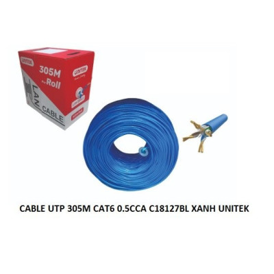 Thùng cáp mạng UNITEK CAT6 UTP (0.5CCA C18127BL 305m - Dây Cáp Xanh) - Hàng Chính Hãng