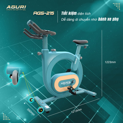 Xe đạp tập tại nhà AGS-215 khung sườn vững chãi, tay cầm đa chấu, đồng hồ thông minh, vòng bi NBK Nhật, tải trọng 150kg