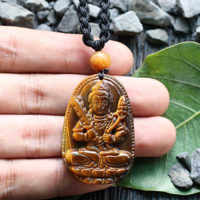 Mặt Dây Chuyển Hư Không Tạng Bồ Tát Đá Mắt Hổ Ngọc Quý Gemstones GA93 (5 x 3 cm)