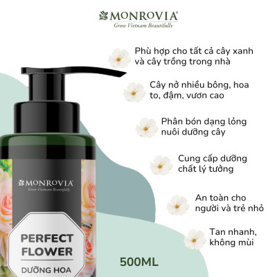 Phân bón hữu cơ DƯỠNG HOA MONROVIA pha sẵn, giúp đẩy nụ, hoa to đậm, vươn cao dành cho hoa hồng, hoa lan dung tích 500ml