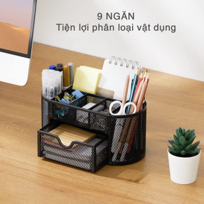 Hộp Khay Ống Đựng Cắm Bút Kim Loại Để Bàn