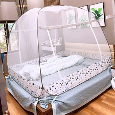 Màn Chụp , Mùng Chụp Đỉnh Rộng Cao Cấp Mộc Miên - Mẫu Xám Khủng Long 2 Cửa ( Hà Nội )