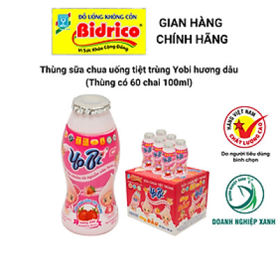 Sữa Chua Uống Tiệt Trùng Yobi Hương Cam / Hương Dâu ( Thùng 60 chai 100ml ) - Sản phẩm của Bidrico