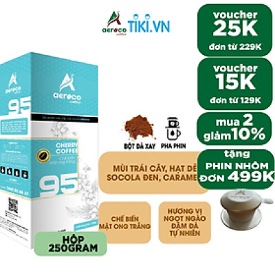 Cà phê bột pha phin AEROCO 95 nguyên chất 100% rang mộc hậu vị ngọt thơm quyến rũ, hộp 250g