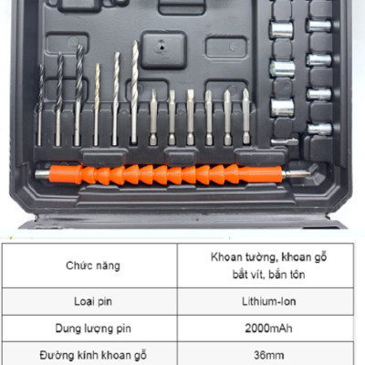 Bộ máy khoan pin FANTON 66V khoan tường, khoan sắt, khoan bê tông máy 2 pin, đảo chiều và mũi khoan