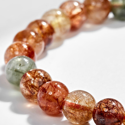 Vòng tay thạch anh tóc đa sắc phối tỳ hưu bạc mạ vàng (7mm) Ngọc Quý Gemstones