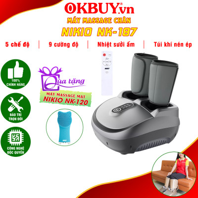 Máy Massage Chân Nén Ép Trị Liệu Suy Giãn Tĩnh Mạch Nikio NK-187 - Máy Mát Xa Dây Ấn Lòng Bàn Chân, Mu Bàn Chân, Ngón Chân, Bắp Chân - Công Nghệ Tiên Tiến: Con Lăn, Túi Khí Và Nhiệt Sưởi - Nhiều Chế Độ Matxa, Có Remote Điều Khiển