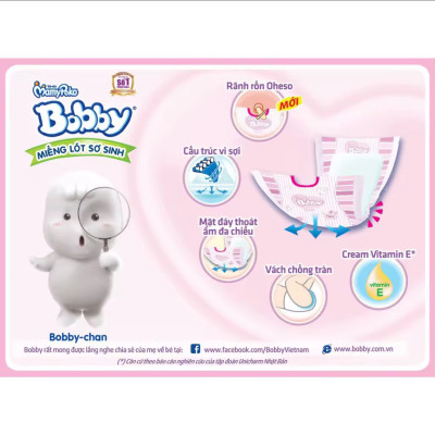 Miếng Lót Bé Sơ Sinh Bobby Newborn 2 ( NB2 60 ) 60 Miếng Cho Bé Lớn Hơn 1 Tháng - Tã Lót Trẻ Sơ Sinh NB 2 > 1 Tháng