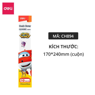 Bộ 10 Bao Bọc Sách SGK Vở Dán Bìa Trong Suốt Chống Nước Book Cover Super Wings Deli - Phù Hơp Cho Học Sinh Văn Phòng