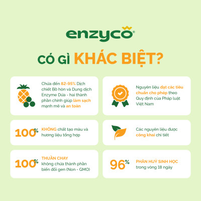 Combo nước rửa bát 465ml và nước giặt sinh học 2L ENZYCO - Chiết xuất Bồ hòn và Enzyme Dứa