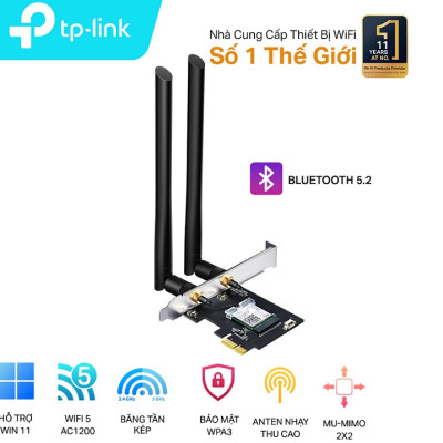 Cạc mạng không dây TP-Link PCI-E Archer T5E AC1200Mbps, 2 Ăng ten ngoài- Bluetooth - Hàng Chính Hãng