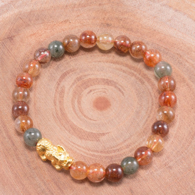 Vòng tay thạch anh tóc đa sắc phối tỳ hưu bạc mạ vàng (7mm) Ngọc Quý Gemstones