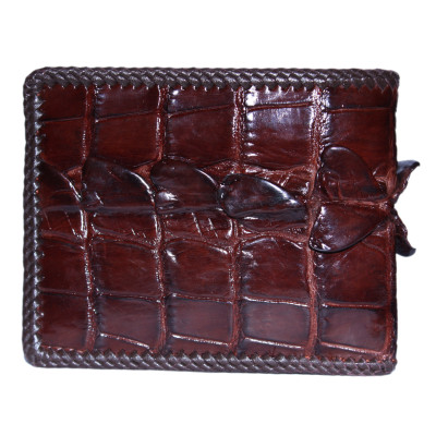 HJ2222-23-24-46 - Ví nam Huy Hoàng da cá sấu đan viền gai màu đen, nâu đỏ, vàng bò, nâu đất