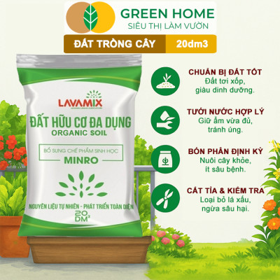 Đất Trồng Cây GreenHome, Lavamix, Bao 20dm3 (10kg), Đầy Đủ Dinh Dưỡng, Dễ Sử Dụng, Chuyên Trồng Rau