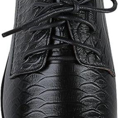 Giày tây nam Huy Hoàng da bò vân da trăn cột dây màu đen HT7798