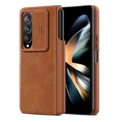 Case bao da chống sốc cho Samsung Galaxy Z Fold 4 trang bị nắp bảo vệ Camera và ngăn đựng S-Pen hiệu Nillkin Qin Pro (chất liệu da cao cấp, thiết kế thời trang cá tính) - Hàng nhập khẩu