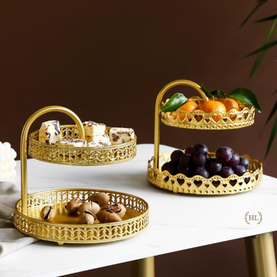 Kệ đựng hoa quả, bánh kẹo, mỹ phẩm hợp kim mạ vàng cao cấp 2022 | KỆ 2 ĐĨA HỢP KIM MẠ VÀNG CAO CẤP