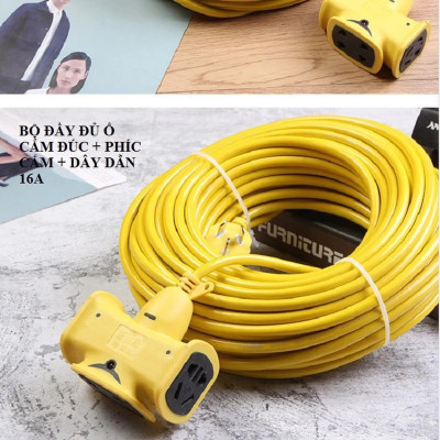 CUỘN DÂY ĐIỆN 16A - 250V DÀI 25M KÈM Ổ CẮM ĐÚC VÀ PHÍCH CẮM ĐÚC LIỀN DÂY CHỊU LỰC CAO CẤP (5 Ổ CẮM, DÂY 2 x 4 LI) - Hàng Chính Hãng