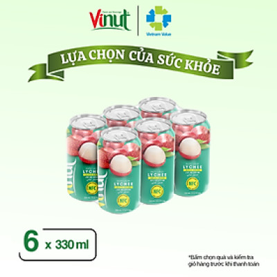 [LỐC 6 LON ] Nước ép Vải, Nước ép trái cây tươi VINUT (330ml/lon)