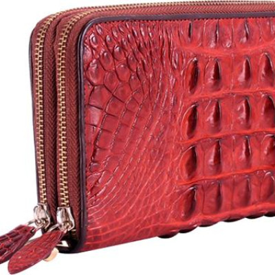Ví Nữ Da Cá Sấu Nhiều Ngăn Gai Huy Hoàng HT3285 (11 x 22 cm) - Nâu Đỏ