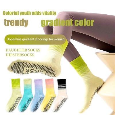 Tất , Vớ Cao Cổ Nữ(Loang Màu)Tất Thoáng Khí Có Đính Hạt Silicon Chống Trơn Trượt Freeszie 35-40,Tập Yoga Pilates Gym Aerobic