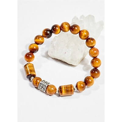 Vòng tay phong thủy nữ đá mắt hổ vàng nâu charm vuông 8mm mệnh thổ , kim - Ngọc Quý Gemstones