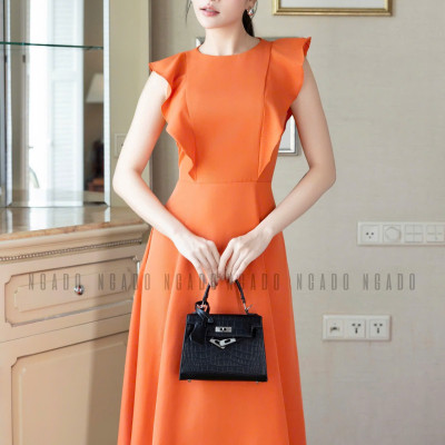Đầm cam cánh tiên NGADO , đầm xòe , đầm dạo phố dự tiệc