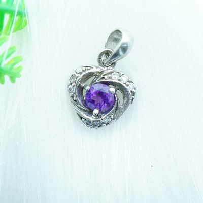 Mặt Dây Chuyền Thạch Anh Tím Amethyst Tự Nhiên Hình Tim
