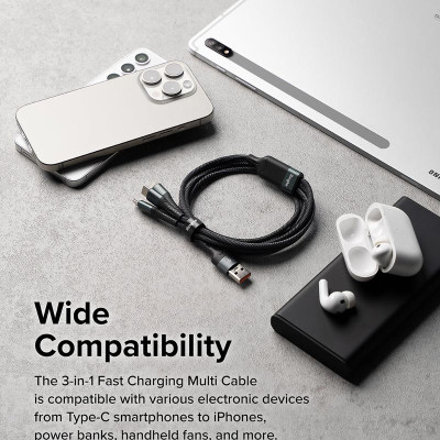 Cáp sạc nhanh đa năng cho điện thoại/tablet RINGKE 3-in-1 Fast Charging Multi Cable 1.2M - Hàng Chính Hãng