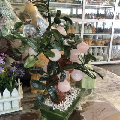 Cây Đào phong thủy đá thạch anh hồng 18 quả - Cao 40 cm