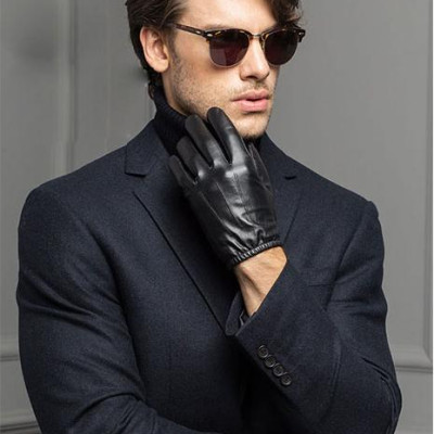 Bao tay nam da thật  BHY8805 Găng tay nam da cừu bó chun, ộm tay, thật tay. Lót vải và Lót lông