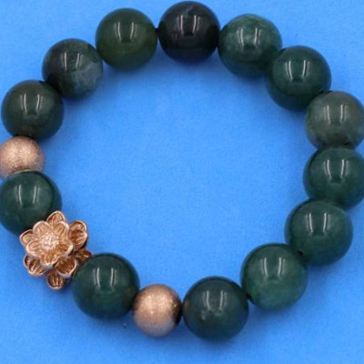 Chuỗi tay Cẩm Thạch Xanh Đậm 12 ly mix hoa sen vàng hồng VCTXDHSHBH12 - Vòng tay hoa sen inox 304, không rỉ sét