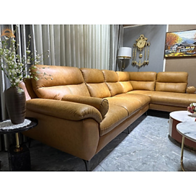 Sofa góc L da bò Italy Juno sofa màu vàng bò – SFLCT01 3m3 x 2m8 hàng cao cấp chuẩn da bò nhập khẩu Ý